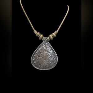 925 Silver Ganesha budda  2 Tone oxidized xl Teardrop Pendant Necklace -2.38 oz